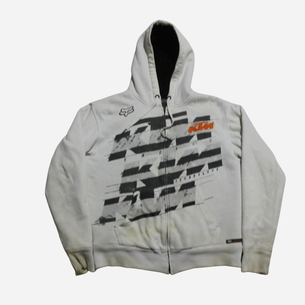 Mens Y2K Grunge Skate BMX Fox Racing Sasquatch Faux Fur Lined Zip-up Hoodie - Picture 2 of 7